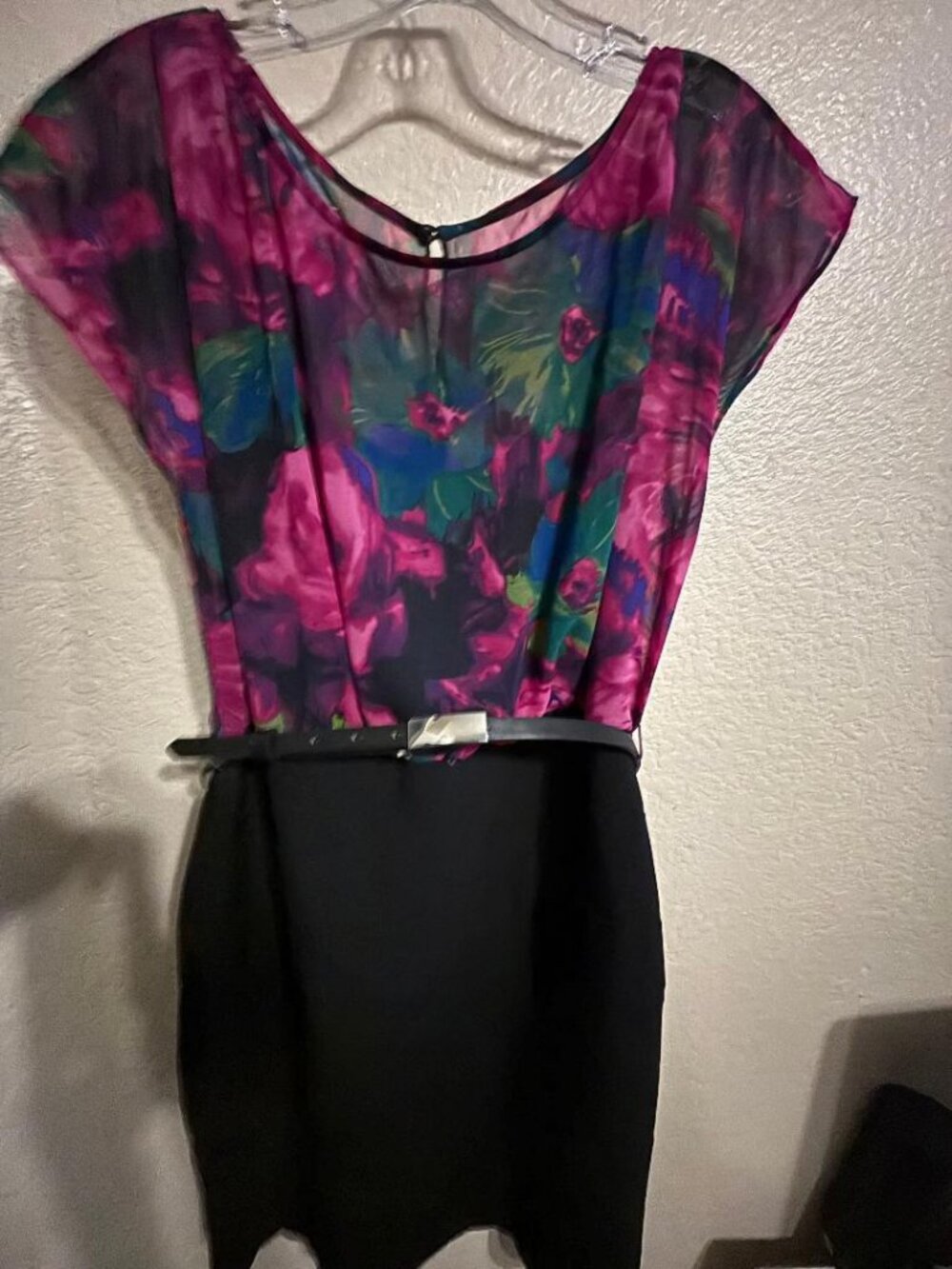 AB Studio Women's Multicolor Floral/Solid Short Sleeve Round Neck Dress Size 8